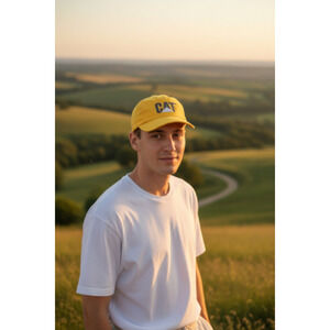 "Cat" Caterpillar Brand Baseball Cap Yellow Adjustable Hook & Loop Fastener